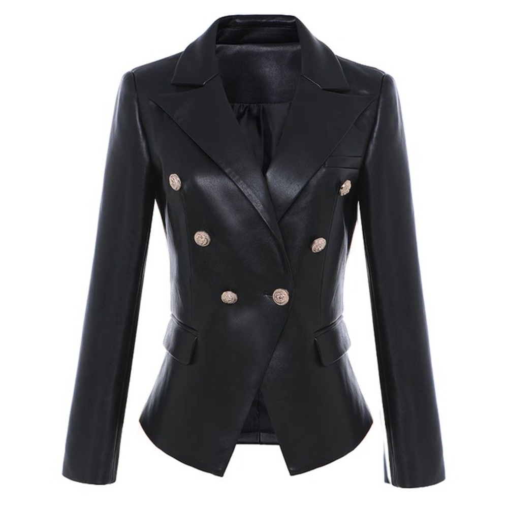 Faux Leather Blazer Outer Coat